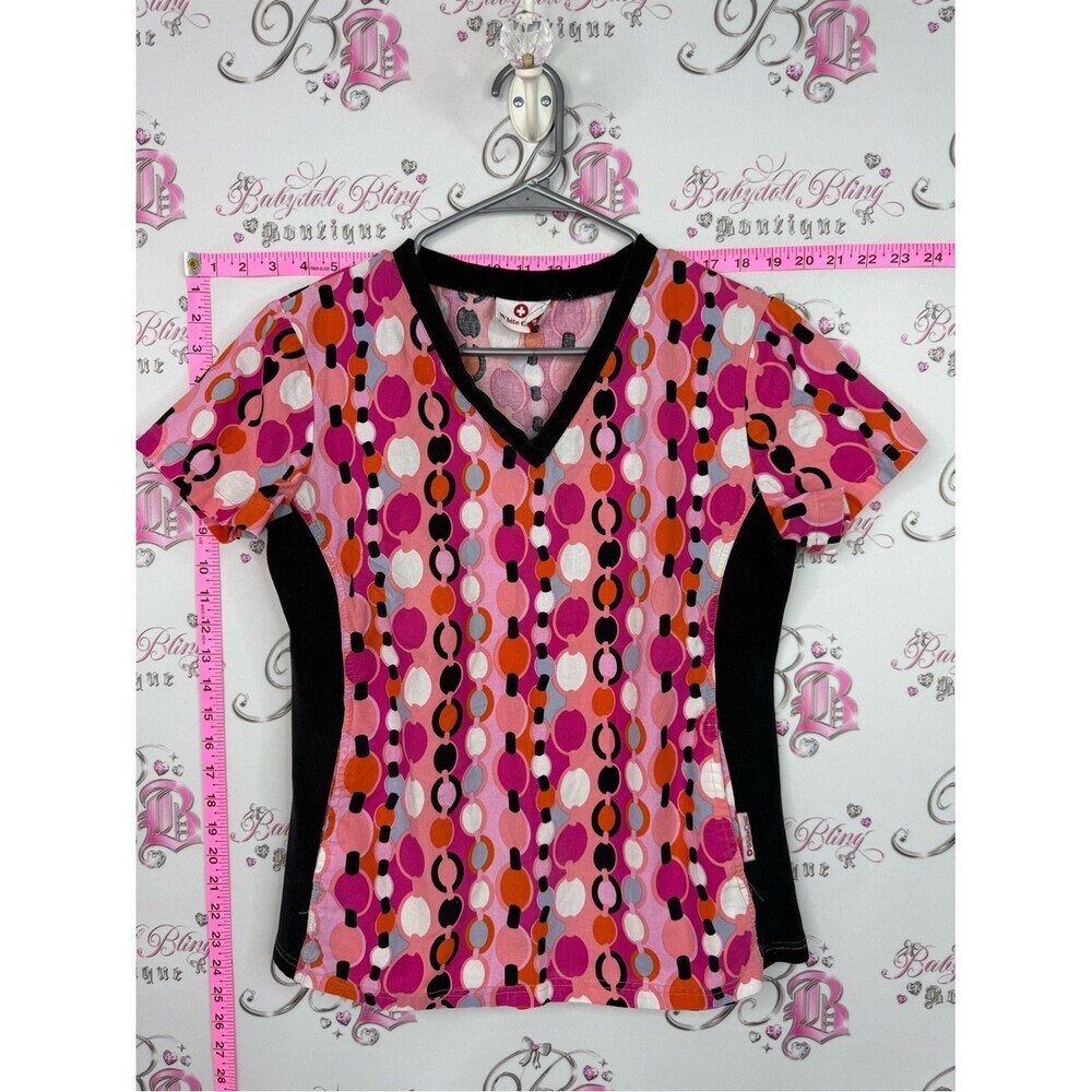 White Cross scrubs dotted y2k Pink, Orange & Black Geometric V-Neck Scrub Top